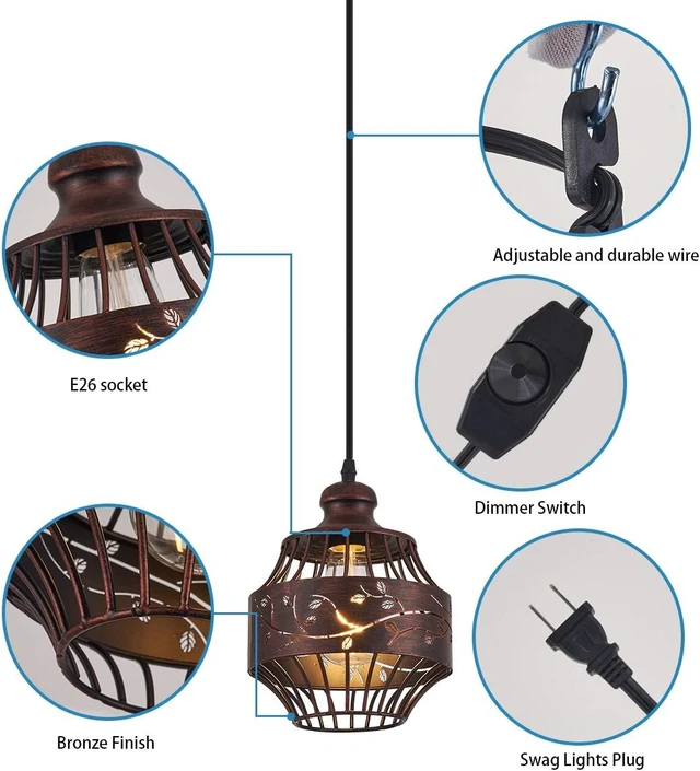 Alt view image 7 of 7 - YLONG-ZS Hanging Lamp Plug in Hanging Lights for Bedroom Dimmable