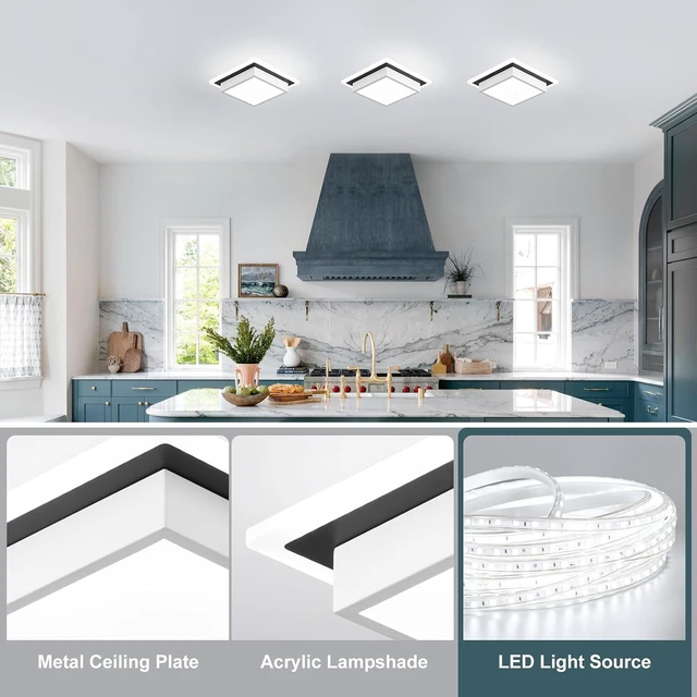 Alt view image 6 of 7 - EIDISUNY Modern LED Ceiling Light, Hallway Ceiling Light, 6000K Cold White Flush Mount Ceiling Lamp, Square Hallway Lighting Fixtures for Living Room Bedroom Bathroom Kitchen