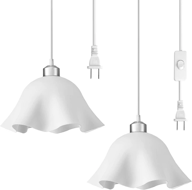 Main image of OmiSun Plug in Pendant Light, 2 Pack Hanging Lights with Plug in Cord, Hanging Lamp with15Ft Cord, On/Off Switch, Frosted Plastic White Shade, Plug in Hanging Ceiling Lights for Bedroom, Living Room