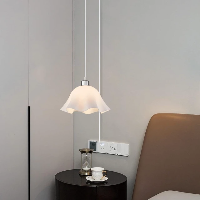 Alt view image 2 of 7 - OmiSun Plug in Pendant Light, 2 Pack Hanging Lights with Plug in Cord, Hanging Lamp with15Ft Cord, On/Off Switch, Frosted Plastic White Shade, Plug in Hanging Ceiling Lights for Bedroom, Living Room