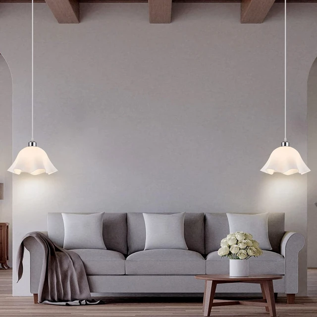 Alt view image 3 of 7 - OmiSun Plug in Pendant Light, 2 Pack Hanging Lights with Plug in Cord, Hanging Lamp with15Ft Cord, On/Off Switch, Frosted Plastic White Shade, Plug in Hanging Ceiling Lights for Bedroom, Living Room
