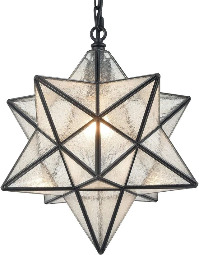 Main image of CLAXY 14" Moravian Star Pendant Light Seeded Glass Black Star Light