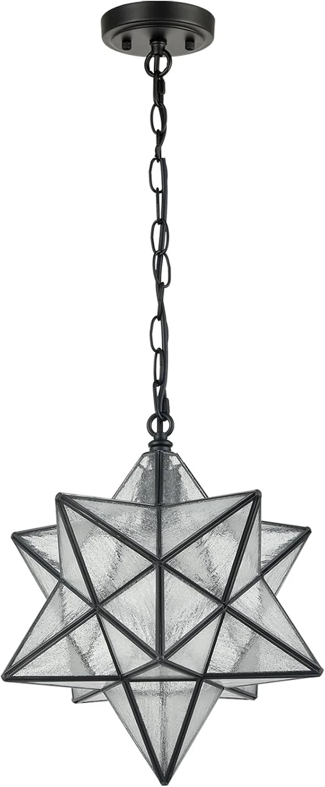 Alt view image 2 of 7 - CLAXY 14" Moravian Star Pendant Light Seeded Glass Black Star Light