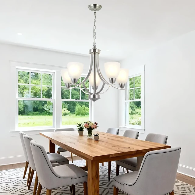 Alt view image 2 of 6 - 5 Light Contemporary Chandeliers Brushed Nickel Modern Light Fixtures Ceiling Hanging Industrial Pendant Lighting for Foyer Bedroom Dining Room Bathroom