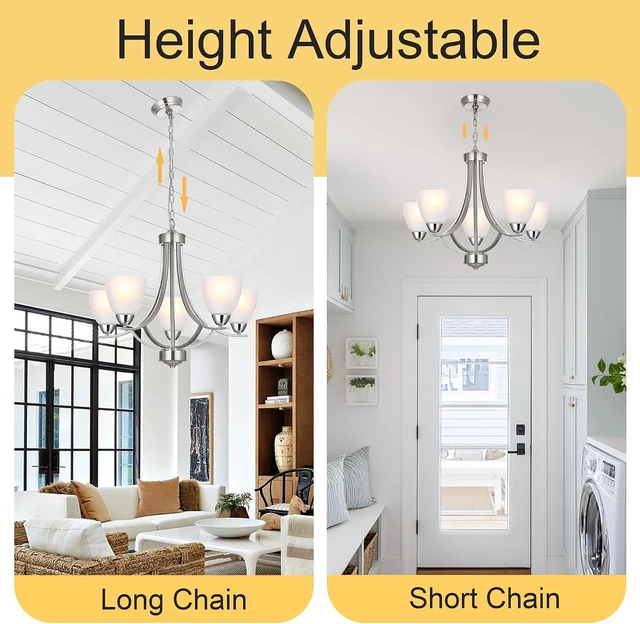 Alt view image 5 of 6 - 5 Light Contemporary Chandeliers Brushed Nickel Modern Light Fixtures Ceiling Hanging Industrial Pendant Lighting for Foyer Bedroom Dining Room Bathroom