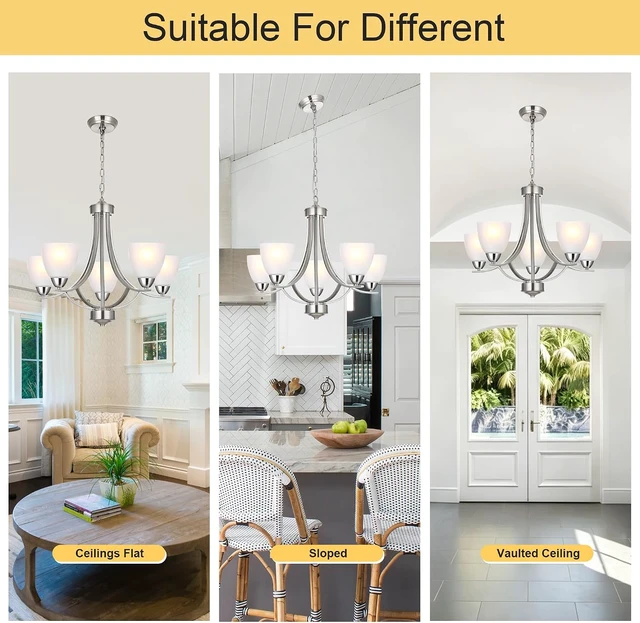 Alt view image 6 of 6 - 5 Light Contemporary Chandeliers Brushed Nickel Modern Light Fixtures Ceiling Hanging Industrial Pendant Lighting for Foyer Bedroom Dining Room Bathroom