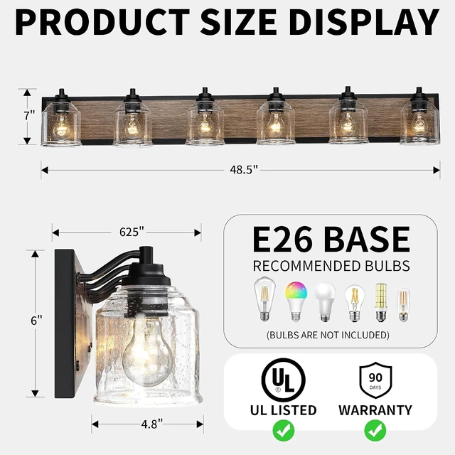 Alt view image 2 of 7 - 6-Light Vanity Lights for Bathroom Large 48" with Bubble Glass Shade