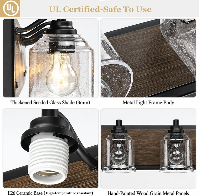Alt view image 3 of 7 - 6-Light Vanity Lights for Bathroom Large 48" with Bubble Glass Shade