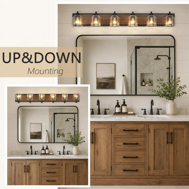Alt view image 5 of 7 - 6-Light Vanity Lights for Bathroom Large 48" with Bubble Glass Shade