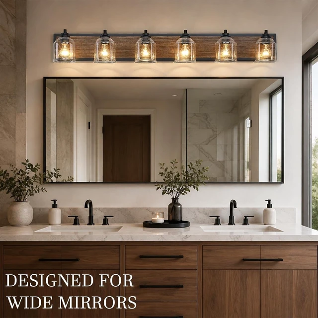 Alt view image 6 of 7 - 6-Light Vanity Lights for Bathroom Large 48" with Bubble Glass Shade