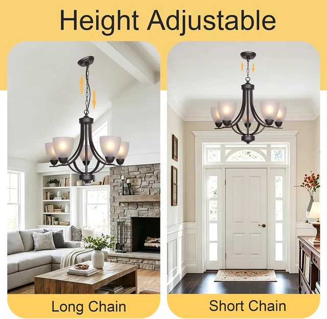 Alt view image 2 of 7 - 5 Light Shaded Contemporary Chandeliers with Alabaster Glass Oil Rubbed Bronze Modern Light Fixtures Ceiling Hanging Rustic Pendant Lighting for Dining Room Foyer Bedroom Living Room