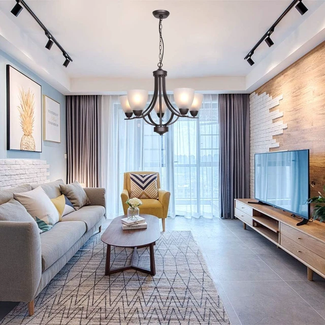 Alt view image 3 of 7 - 5 Light Shaded Contemporary Chandeliers with Alabaster Glass Oil Rubbed Bronze Modern Light Fixtures Ceiling Hanging Rustic Pendant Lighting for Dining Room Foyer Bedroom Living Room