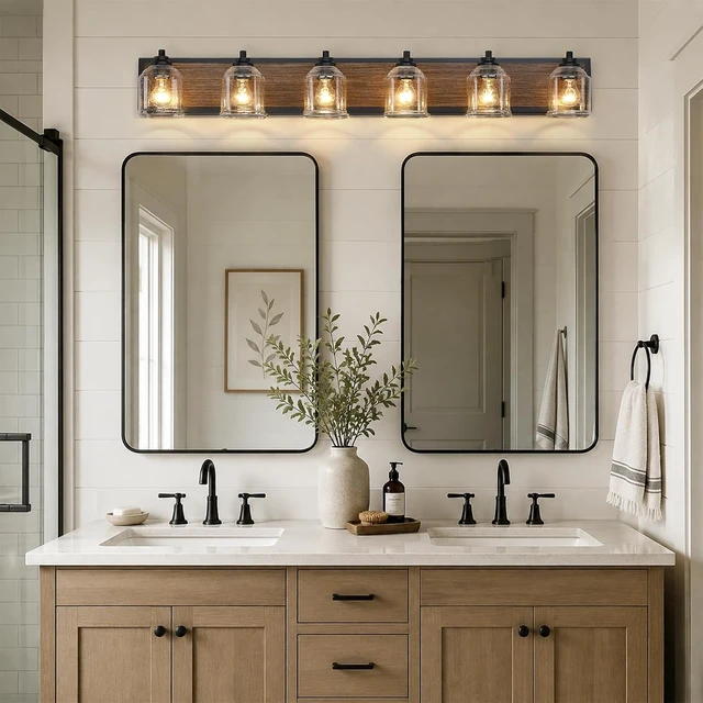 Alt view image 7 of 7 - 6-Light Vanity Lights for Bathroom Large 48" with Bubble Glass Shade