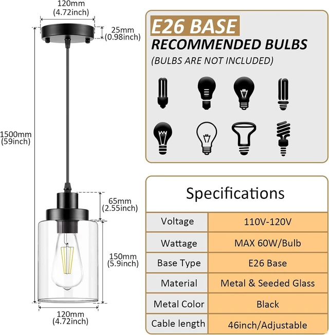 Alt view image 2 of 7 - WimiSom Industrial Pendant Lighting, Modern Clear Glass Shade Farmhouse