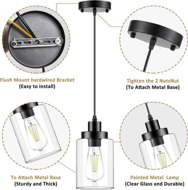 Alt view image 4 of 7 - WimiSom Industrial Pendant Lighting, Modern Clear Glass Shade Farmhouse