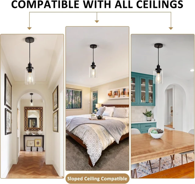Alt view image 6 of 7 - WimiSom Industrial Pendant Lighting, Modern Clear Glass Shade Farmhouse