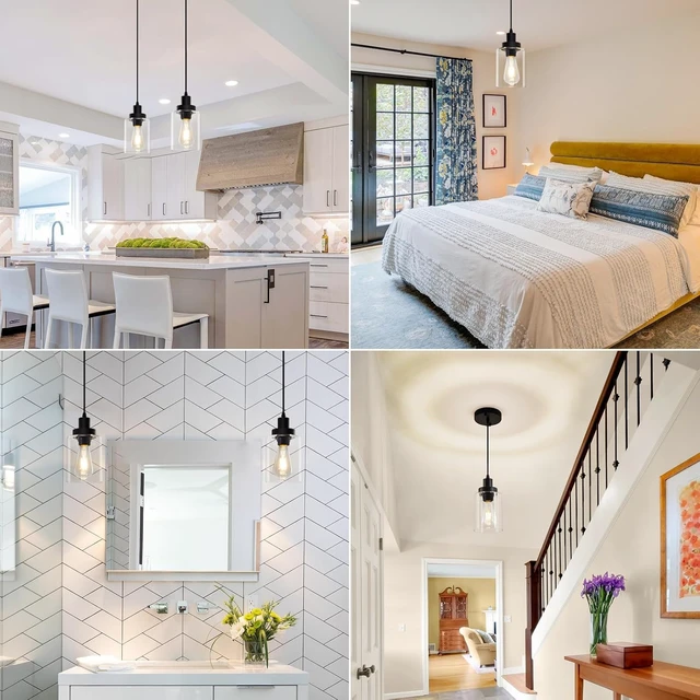Alt view image 7 of 7 - WimiSom Industrial Pendant Lighting, Modern Clear Glass Shade Farmhouse