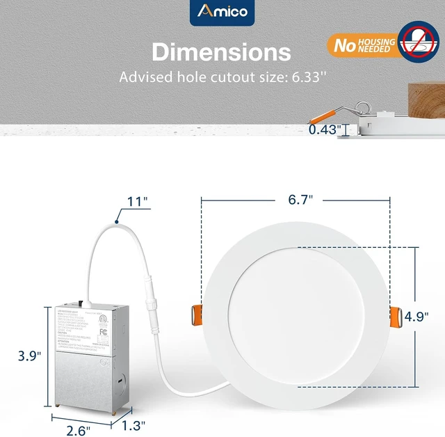 Alt view image 4 of 7 - Amico 4 Pack 6 Inch LED Recessed Light with Junction Box, 1050LM, 5CCT