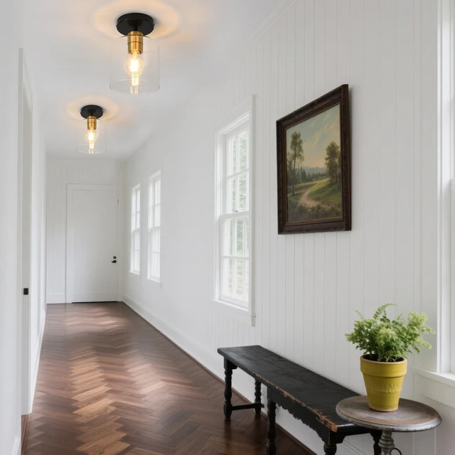Alt view image 7 of 7 - Black Brass Semi Flush Mount Ceiling Light,1 Pack Ceiling Light Fixture