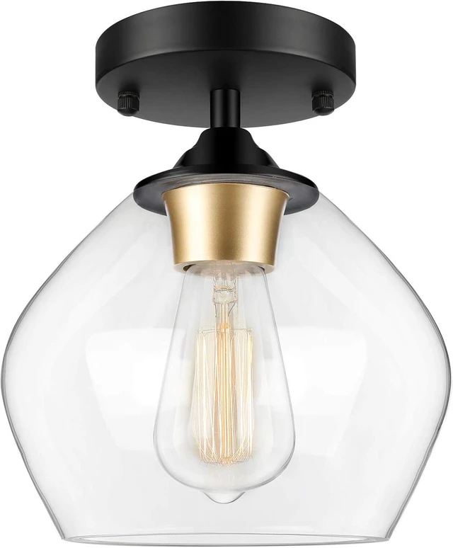 Main image of BesLowe Modern Semi Flush Mount Ceiling Light with Clear Glass Shade, Black