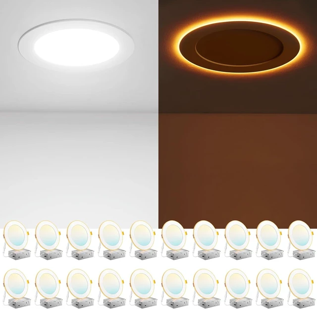 Main image of Amico 20 Pack 6 Inch LED Recessed Light with Night Light, 5CCT, 1100LM