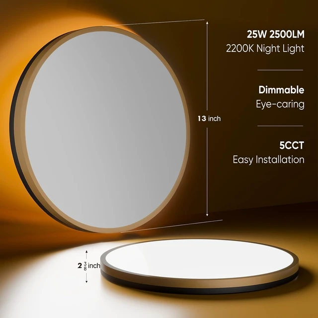 Alt view image 6 of 7 - Lightania 13 Inch Flush Mount Ceiling Light with Remote Control & Night Light, 5CCT Dimmable Ceiling Light Fixture, 25W 2500LM 2700K-6500K Adjustable LED Ceiling Lights for Bedroom Kitchen Living Room