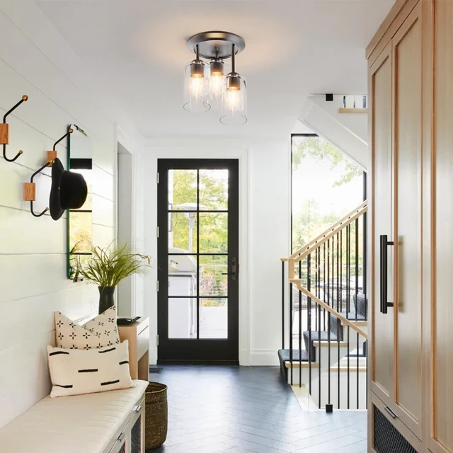 Alt view image 3 of 7 - Kalium 3-Lights Semi Flush Mount Ceiling Light Fixture Black for Kitchen