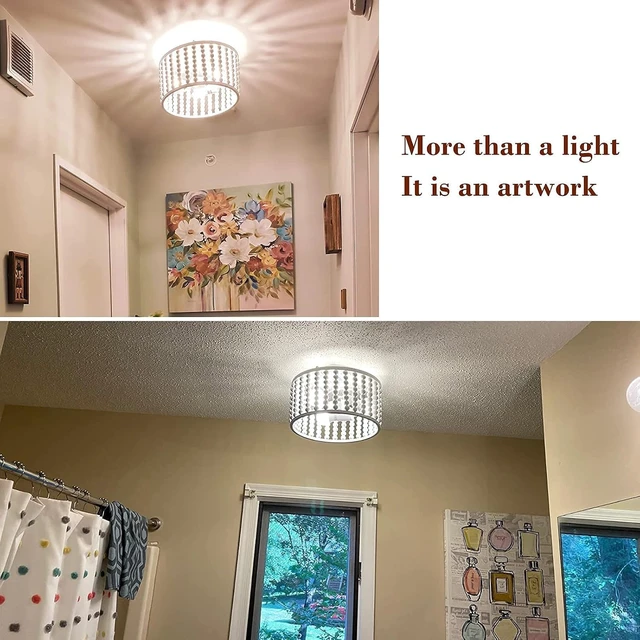 Alt view image 5 of 7 - tewei Wood Bead Chandelier, Semi Flush Mount Boho Nursery Ceiling Light Fixture Rustic 3 Lights Chandelier Farmhouse E26 for Kitchen Bedroom Living Dining Room White