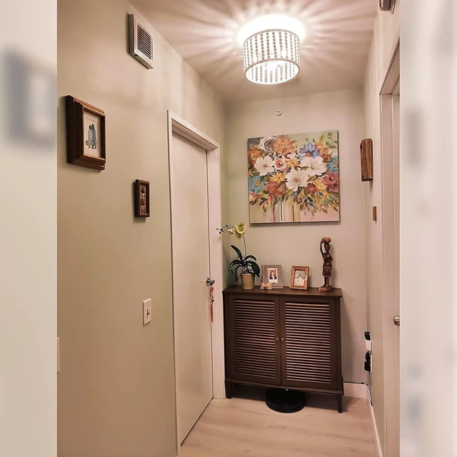 Alt view image 6 of 7 - tewei Wood Bead Chandelier, Semi Flush Mount Boho Nursery Ceiling Light Fixture Rustic 3 Lights Chandelier Farmhouse E26 for Kitchen Bedroom Living Dining Room White