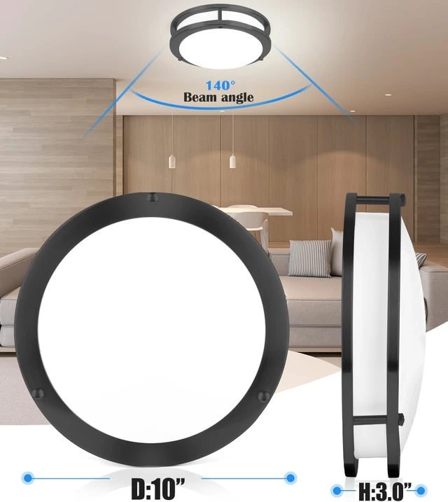 Alt view image 2 of 7 - 10 Matt Black Ceiling Light Fixture -10 Inch Flush Mount LED Ceiling Light for Bedroom Bathroom Closet Kitchen LED Fixture 2700K/3000K/3500K/4000K/5000K Adjustable,17W, ETL Listed