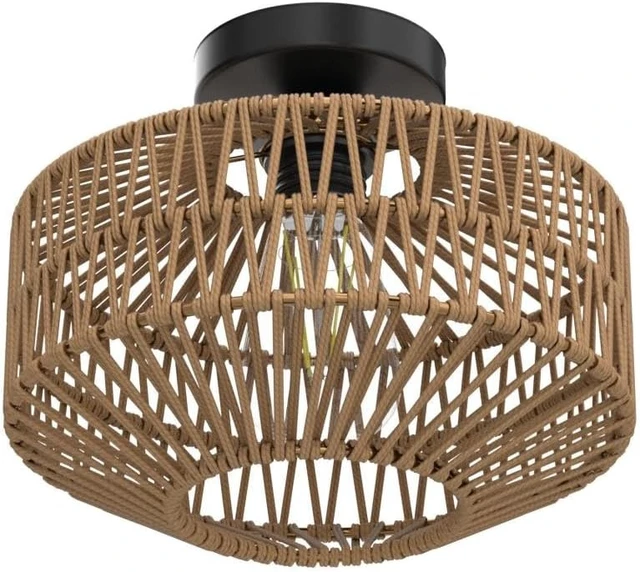 Alt view image 4 of 7 - Boho Light Fixtures Ceiling Mount,Mini Rattan Chandelier Light Fixture with Dimmable LED Bulb,Hand Woven Ceiling Light Fixtures Flush Mount for Hallway Bedroom Kitchen Entryway Living Room