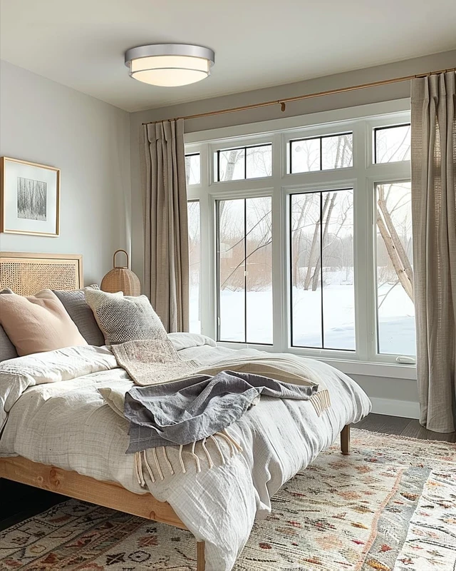Alt view image 2 of 7 - Close to Ceiling Light Fixtures, Bushed Nickel Farmhouse Ceiling Light with 2 Light for Laundry Kitchen Bedroom Bathroom, 4822-BN