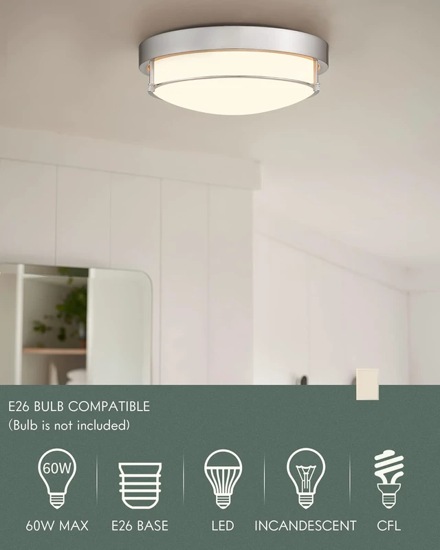 Alt view image 3 of 7 - Close to Ceiling Light Fixtures, Bushed Nickel Farmhouse Ceiling Light with 2 Light for Laundry Kitchen Bedroom Bathroom, 4822-BN