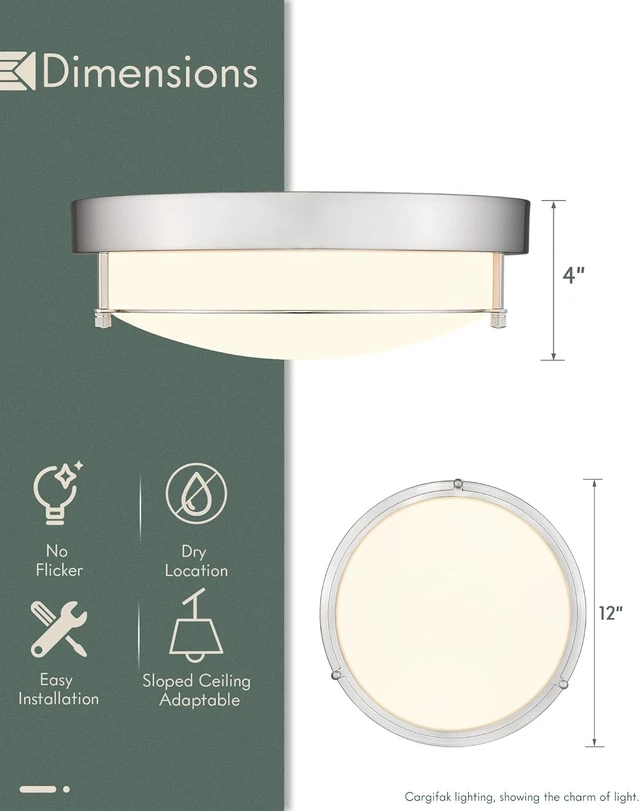 Alt view image 5 of 7 - Close to Ceiling Light Fixtures, Bushed Nickel Farmhouse Ceiling Light with 2 Light for Laundry Kitchen Bedroom Bathroom, 4822-BN