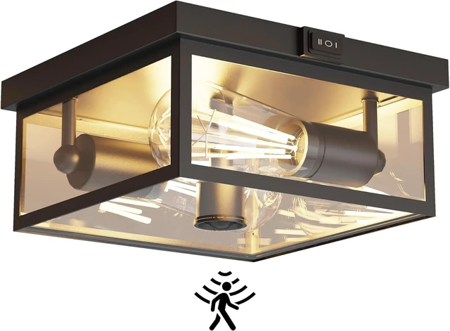 Main image of Outdoor Ceiling Light with Motion Sensor, Flush Mount Porch Light, Exterior Light Fixture with Clear Glass, Dusk to Dawn 2-Light Fixture for Patio,Porch (10.5 in)