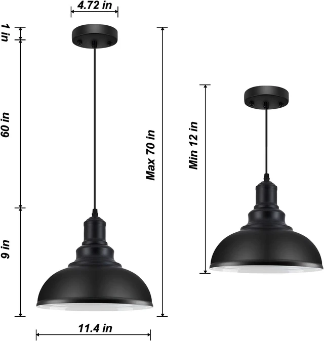 Alt view image 2 of 7 - LOEHINLE Pendant Lighting Vintage Industrial Fixtures, Black Metal Farmhouse Lights, Ceiling Lamp for Kitchen Home Island Dining Room Bedroom, 11.4 inches