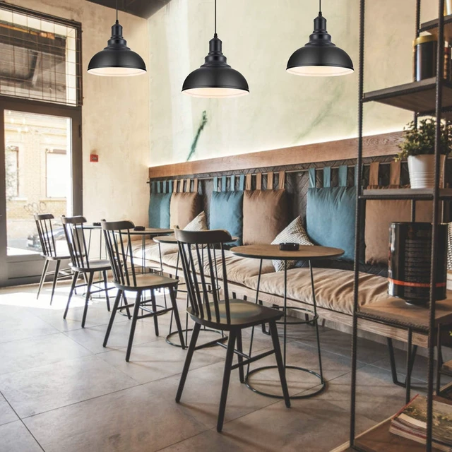 Alt view image 5 of 7 - LOEHINLE Pendant Lighting Vintage Industrial Fixtures, Black Metal Farmhouse Lights, Ceiling Lamp for Kitchen Home Island Dining Room Bedroom, 11.4 inches