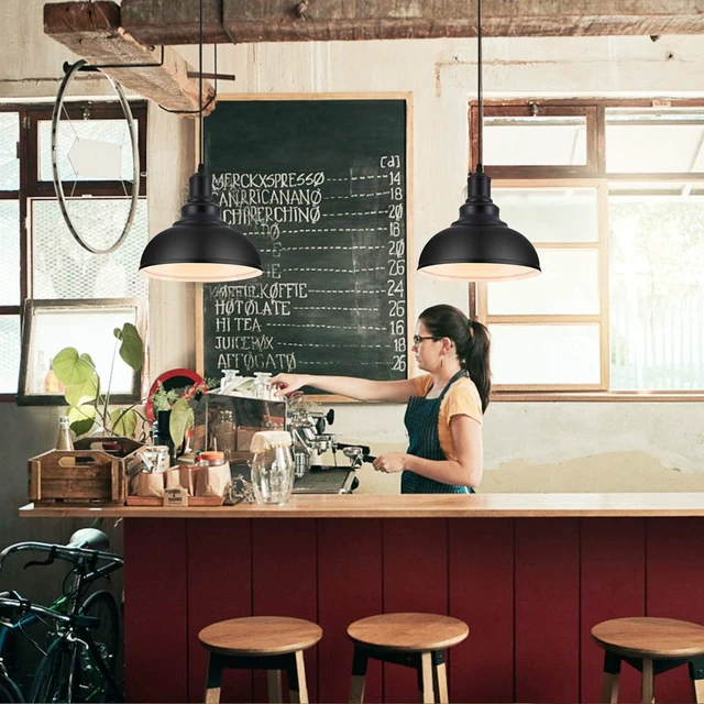 Alt view image 4 of 7 - LOEHINLE Pendant Lighting Vintage Industrial Fixtures, Black Metal Farmhouse Lights, Ceiling Lamp for Kitchen Home Island Dining Room Bedroom, 11.4 inches