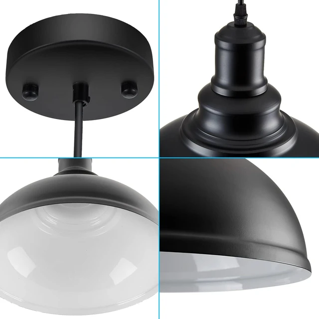 Alt view image 6 of 7 - LOEHINLE Pendant Lighting Vintage Industrial Fixtures, Black Metal Farmhouse Lights, Ceiling Lamp for Kitchen Home Island Dining Room Bedroom, 11.4 inches
