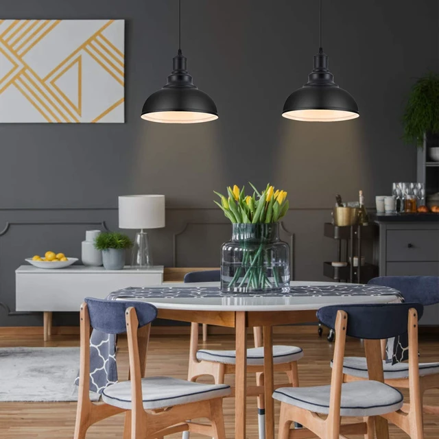Alt view image 7 of 7 - LOEHINLE Pendant Lighting Vintage Industrial Fixtures, Black Metal Farmhouse Lights, Ceiling Lamp for Kitchen Home Island Dining Room Bedroom, 11.4 inches