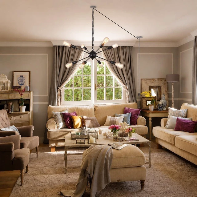 Alt view image 2 of 7 - 8 Lights Plug in Chandelier, Hanging Lights Black Plug in Pendant Light