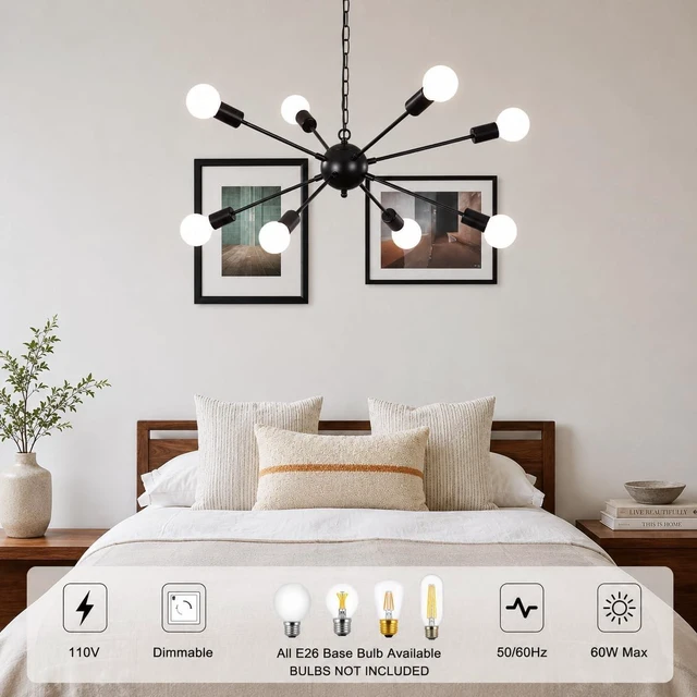 Alt view image 4 of 7 - 8 Lights Plug in Chandelier, Hanging Lights Black Plug in Pendant Light