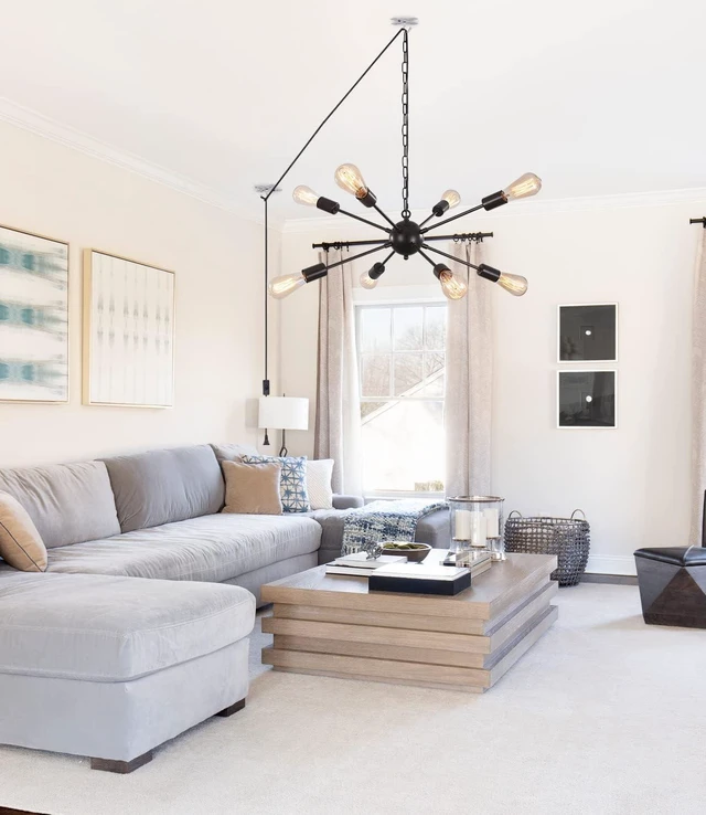 Alt view image 7 of 7 - 8 Lights Plug in Chandelier, Hanging Lights Black Plug in Pendant Light