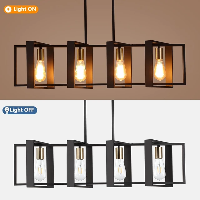 Alt view image 4 of 7 - 35.4" Kitchen Island Lighting Fixture, Dining Room 4 Lights Chandeliers, Black Wood+Metal Pendant Light for Foyer Hallway Living Room