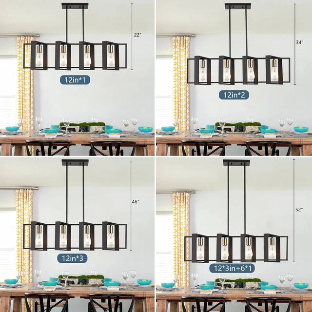 Alt view image 5 of 7 - 35.4" Kitchen Island Lighting Fixture, Dining Room 4 Lights Chandeliers, Black Wood+Metal Pendant Light for Foyer Hallway Living Room