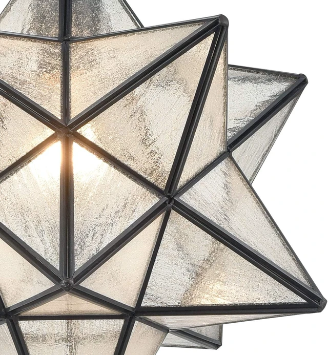 Alt view image 3 of 7 - CLAXY 14" Moravian Star Pendant Light Seeded Glass Black Star Light