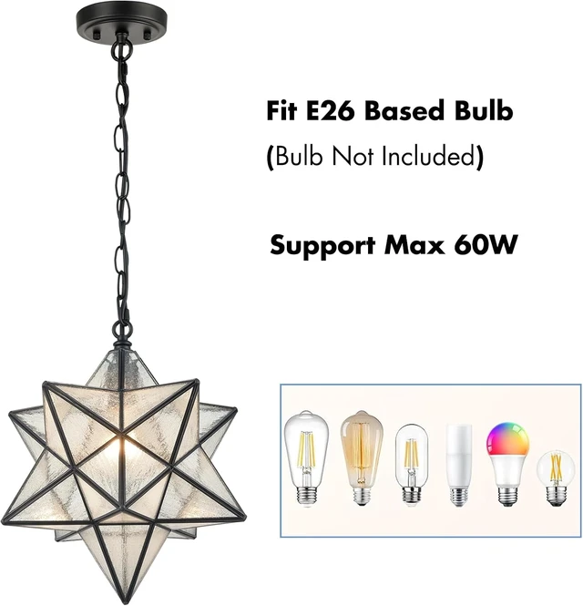 Alt view image 4 of 7 - CLAXY 14" Moravian Star Pendant Light Seeded Glass Black Star Light