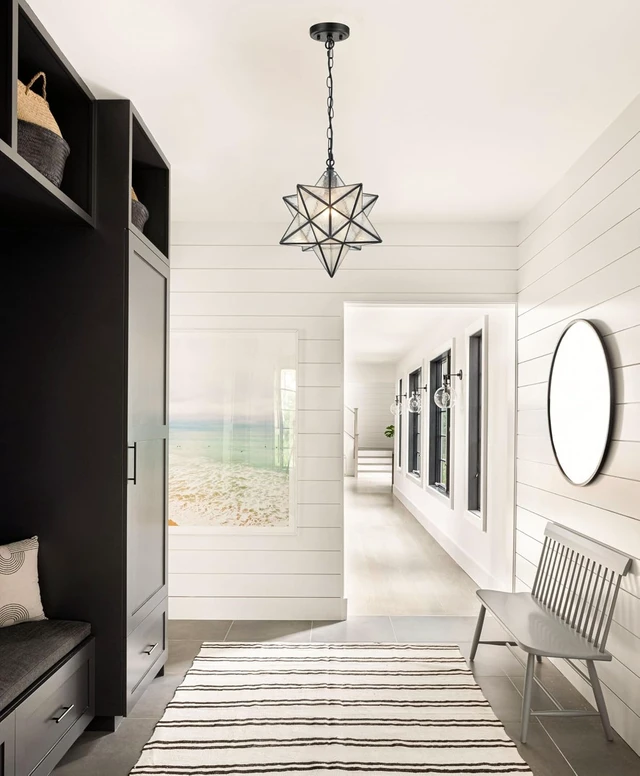 Alt view image 5 of 7 - CLAXY 14" Moravian Star Pendant Light Seeded Glass Black Star Light
