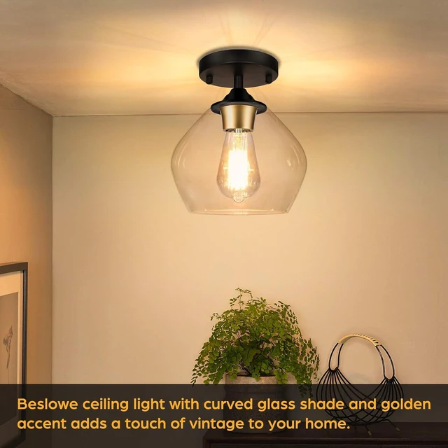 Alt view image 2 of 7 - BesLowe Modern Semi Flush Mount Ceiling Light with Clear Glass Shade, Black