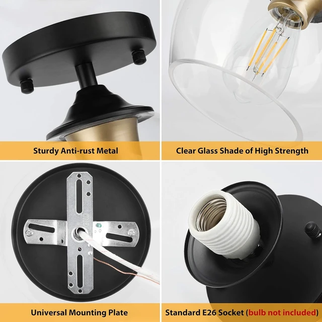 Alt view image 3 of 7 - BesLowe Modern Semi Flush Mount Ceiling Light with Clear Glass Shade, Black